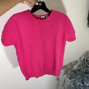 Gap Vintage LAMBSWOOL ANGORA Rabbit Hair Knit Sweater Top L Hot Pink Barbie